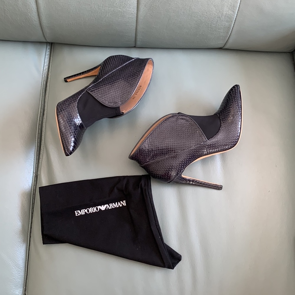 Emporio Armani Dark Gray Snakeskin Leather Bootie